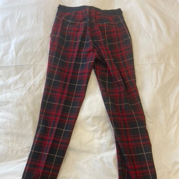 Zara Plaid Check Red and Navy Trousers Size  Small - Picture 4 of 5